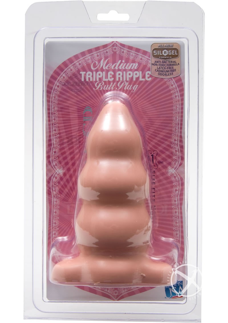 Triple Ripple Butt Plug Medium  Sil-A-Gel 5 Inch Flesh