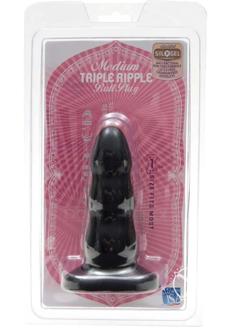 Triple Ripple Butt Plug  Sil-A-Gel Medium Black