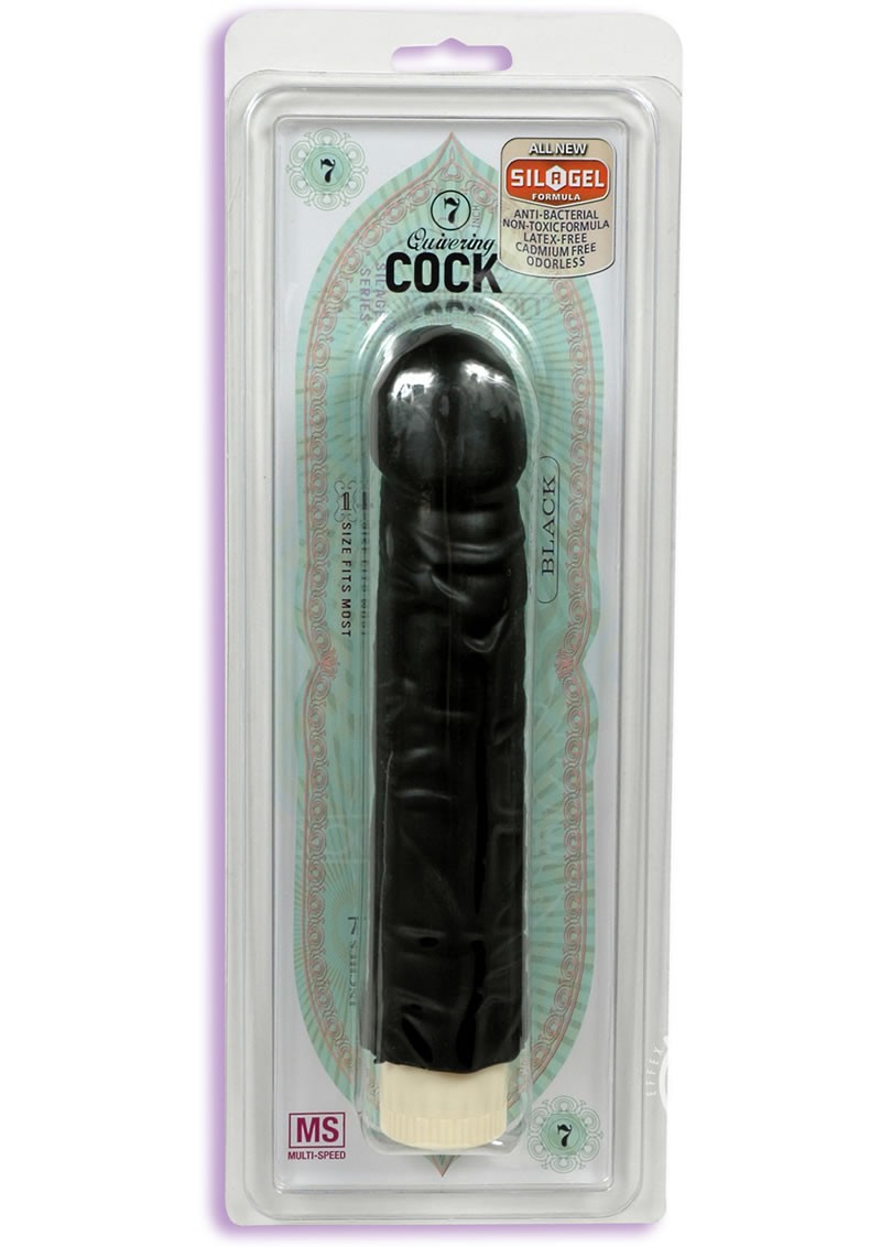Quivering Cock Vibrator With Sleeve  Sil-A-Gel 7 Inch Black