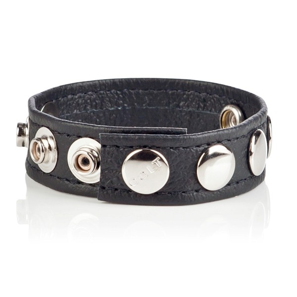 CalExotics Colt 5 Snap Fastener Leather Cock Strap Black