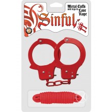 Sinful Metal Cuffs W/keys Love Rope Red