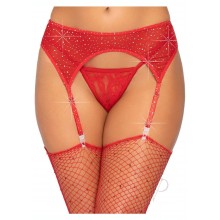 Rhinestone Garter Belt Os Red