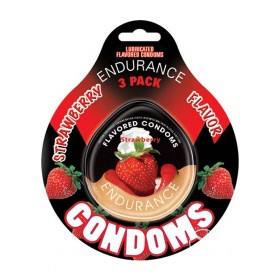 Lubricated Flavored Endurance Condoms 3 Per Pack Strawberry