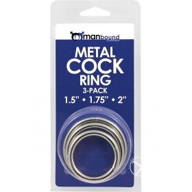 Manbound Metal Cock Ring Silver 3 Assorted Sizes Each Per Pack
