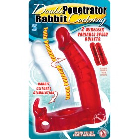 Double Penetrator Rabbit Cockring Vibrating Waterproof Red