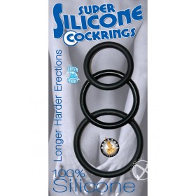 Super Silicone Cockrings Set Of 3 Rings Waterproof Black