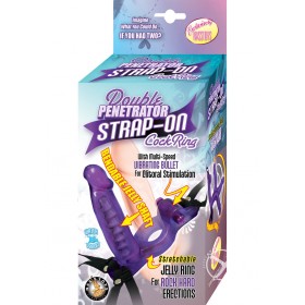 Double Penetrator Strap On Cock Ring Waterproof Purple