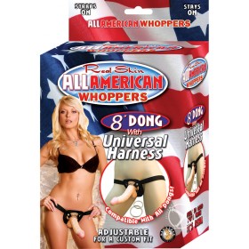 Real Skin All American Whoppers Dong w/ Universal Harness 8 Inch Flesh