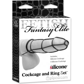 Fetish Fantasy Elite Silicone Cockcage And Ring Set Black