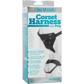 Vac U Lock Platinum Corset Harness w/ Plug Black Adjust Up To 60 Inch Waist