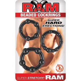 Ram Beaded Cockrings Black 3 Assorted Sizes Per Set
