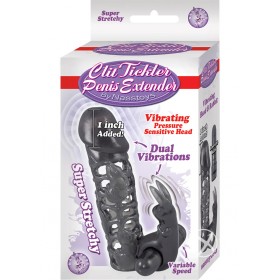 Clit Tickler Penis Extender Vibrating Sleeve Black 4.75 Inch