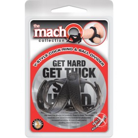 Macho V Style Cock Ring and Ball Divider Adjustable Black