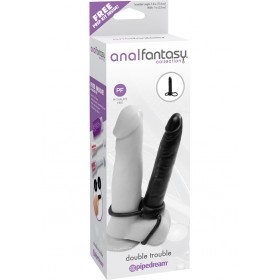 Anal Fantasy Double Trouble Strap On Cockring Black 5.3 Inch