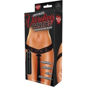 Hustler Toys Crotchless Panties w/ Pleasure Beads Black Small/Medium