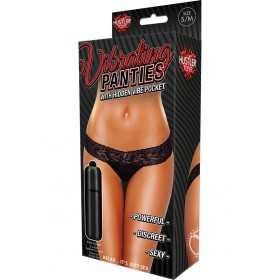 Hustler Toys Panties Lace Thong w/ Hidden Vibe Pocket Black Medium/Large