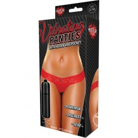 Hustler Toys Panties Lace Thong w/ Hidden Vibe Pocket Red Small/Medium