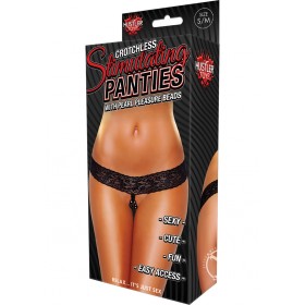Hustler Toys Crotchless Stimulating Panties w/ Pearl Pleasure Beads Black Small/Medium