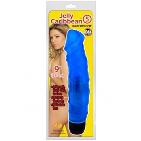 Jelly Caribbean # 5 Vibrating Dildo Waterproof Blue 9 Inch