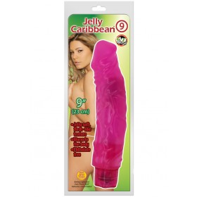 Jelly Caribbean # 9 Vibrating Dildo Waterproof Pink 9 Inch