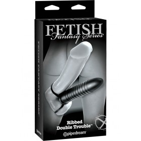 Fetish Fantasy Ribbed Double Trouble Cock Ring Strap-On Black