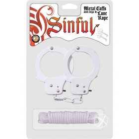Sinful Metal Cuffs With Keys And Love Rope White