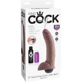 King Cock Squirting Cock w/ Balls Dildo Brown 9 Inches