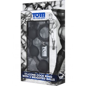 Tom Of Finland Cock Ring w/ 3 Weighted Anal Balls Black 12 Inch