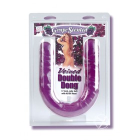 VEINED DOUBLE DONG JELLY SOFT w/ AC/DC HEAD GRAPE SCENTED PURPLE