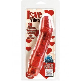 LOVE VIBES LOVE G 10 FUNCTION GLITTERED JELLY VIBRATOR 7.25 INCH RED